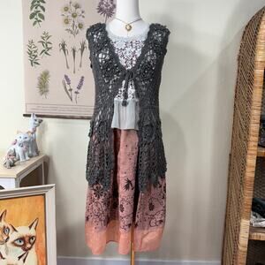 Y2k Floral Crochet Beaded Vest Forest Fairy Grunge Gloomy Coquette Mori Kei M OS